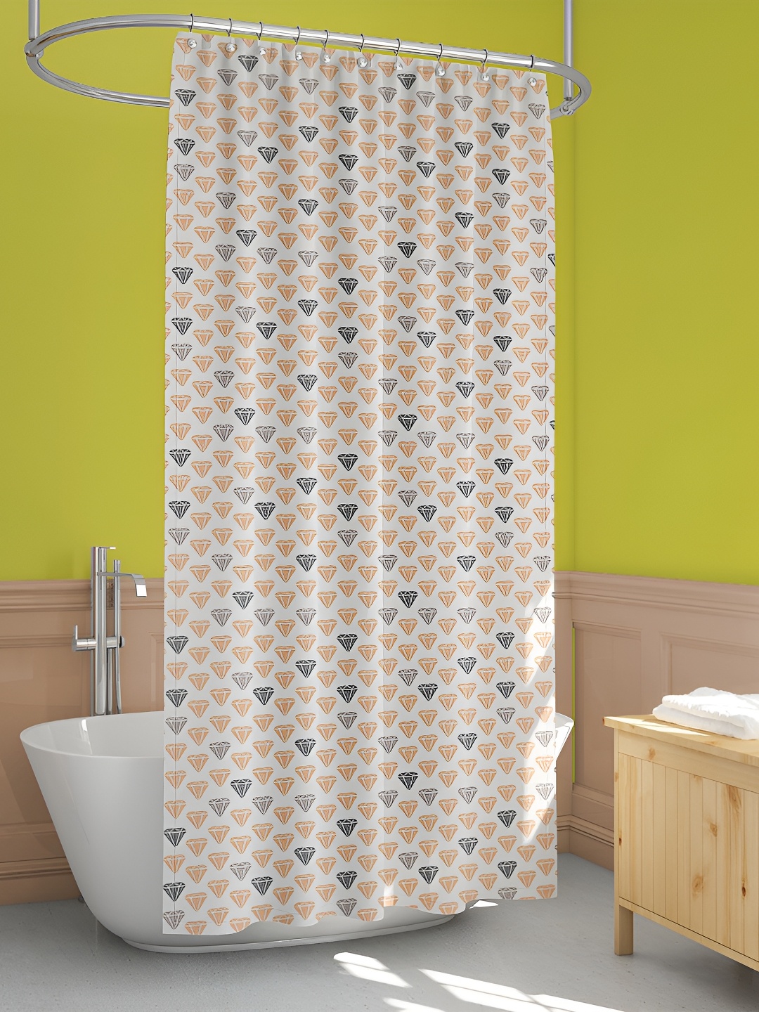

ArtzFolio White & Orange-Coloured Printed Waterproof Shower Curtain