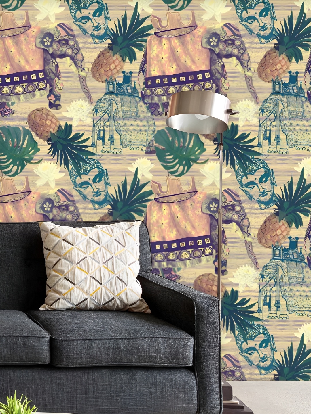 

ArtzFolio Printed UV-Resistant Anti-Bacterial Elephant Pattern Peel & Stick Wallpaper, Multi