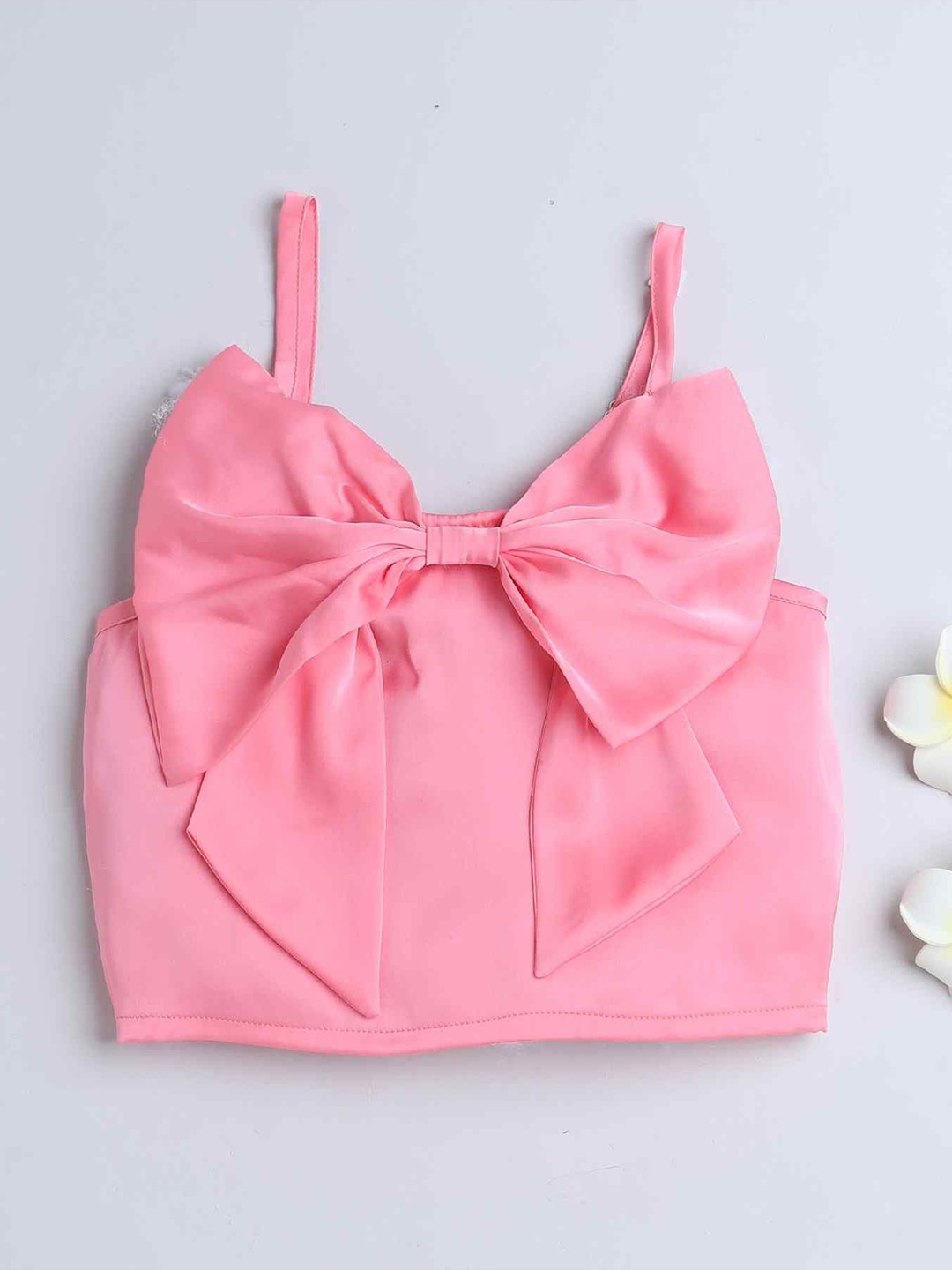 

taffykids Girl Satin Front Bow Detail Shoulder Straps Sleeveless Top, Pink