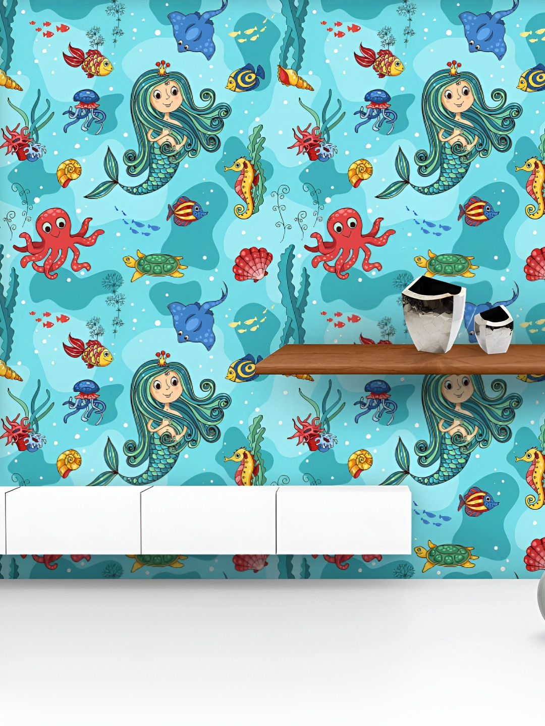 

ArtzFolio Printed UV-Resistant Anti-Bacterial Mermaid Princess Peel & Stick Wallpaper, Multi