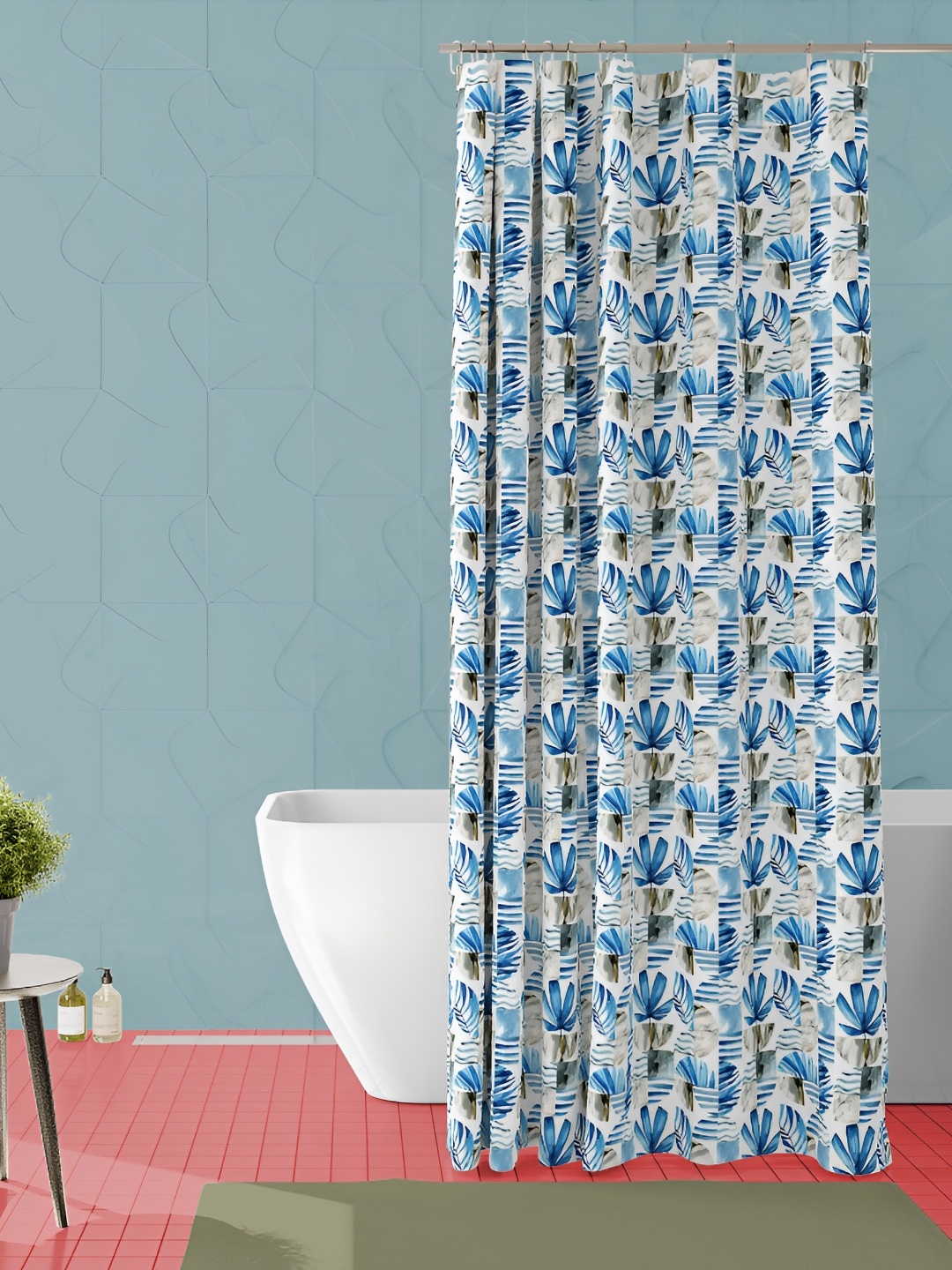 

ArtzFolio White & Blue Printed Waterproof Shower Curtain
