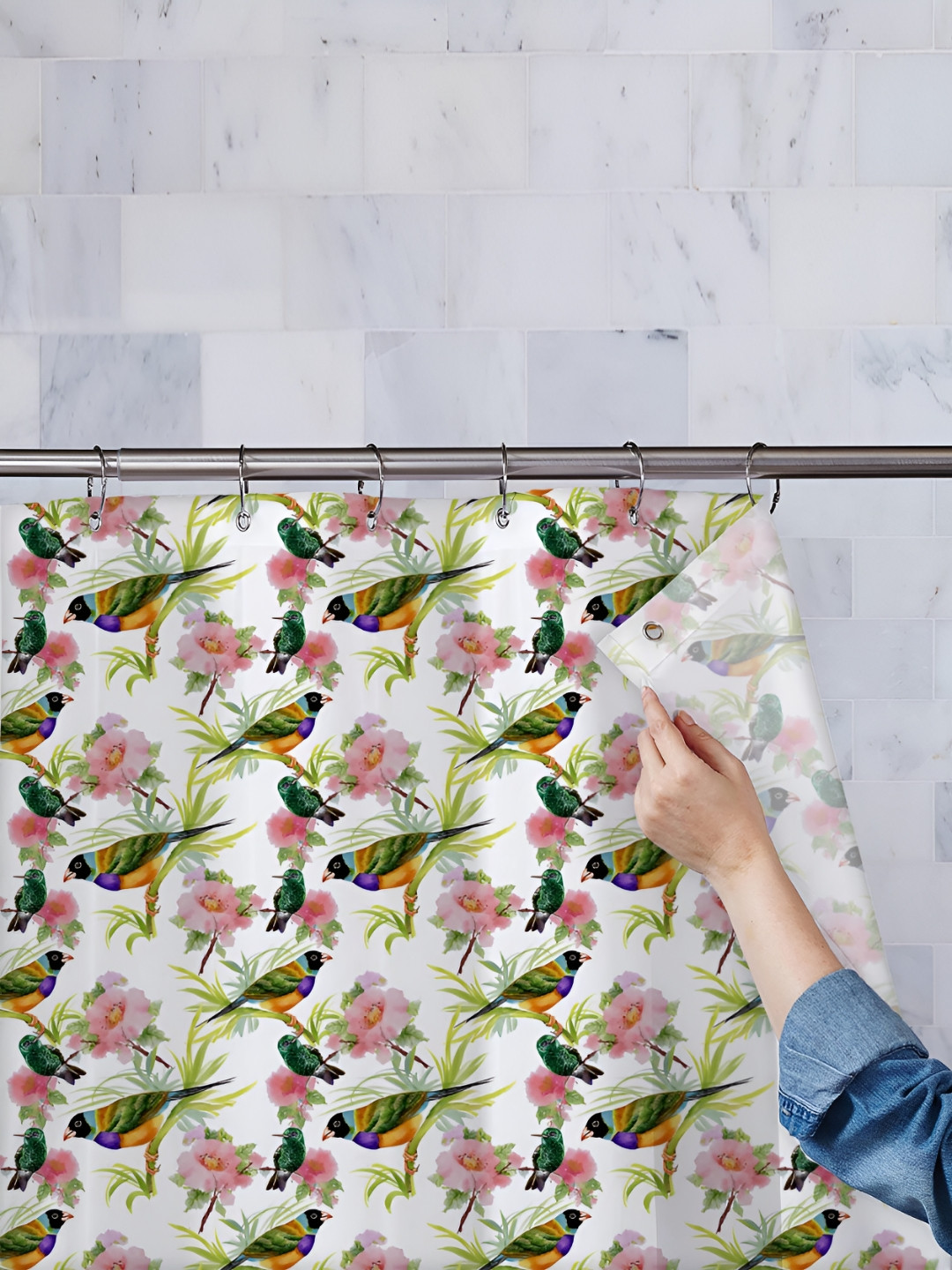 

ArtzFolio White & Pink Printed Waterproof Shower Curtains