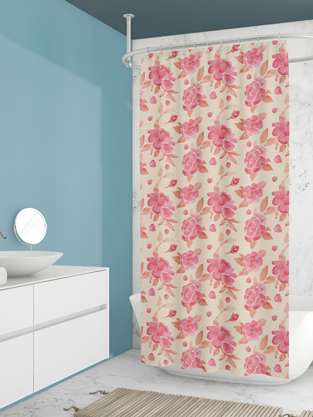 

ArtzFolio Beige & Pink Printed Waterproof Shower Curtain