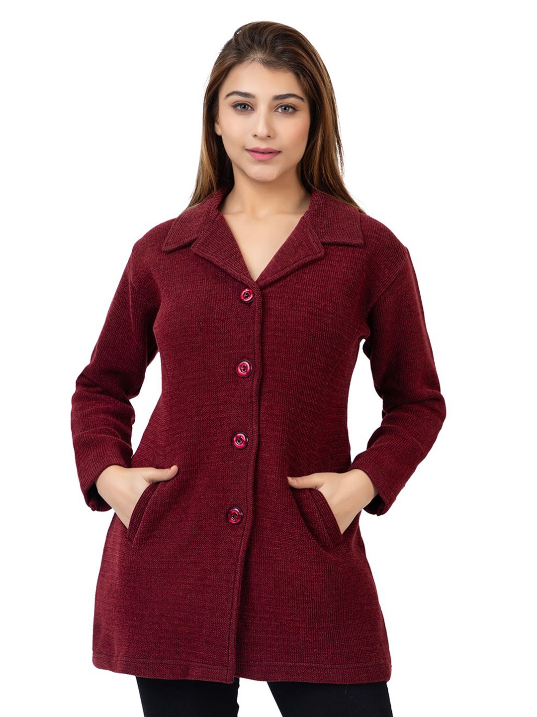 

TWENTY ME Women Longline Long Sleeves Cardigan, Maroon