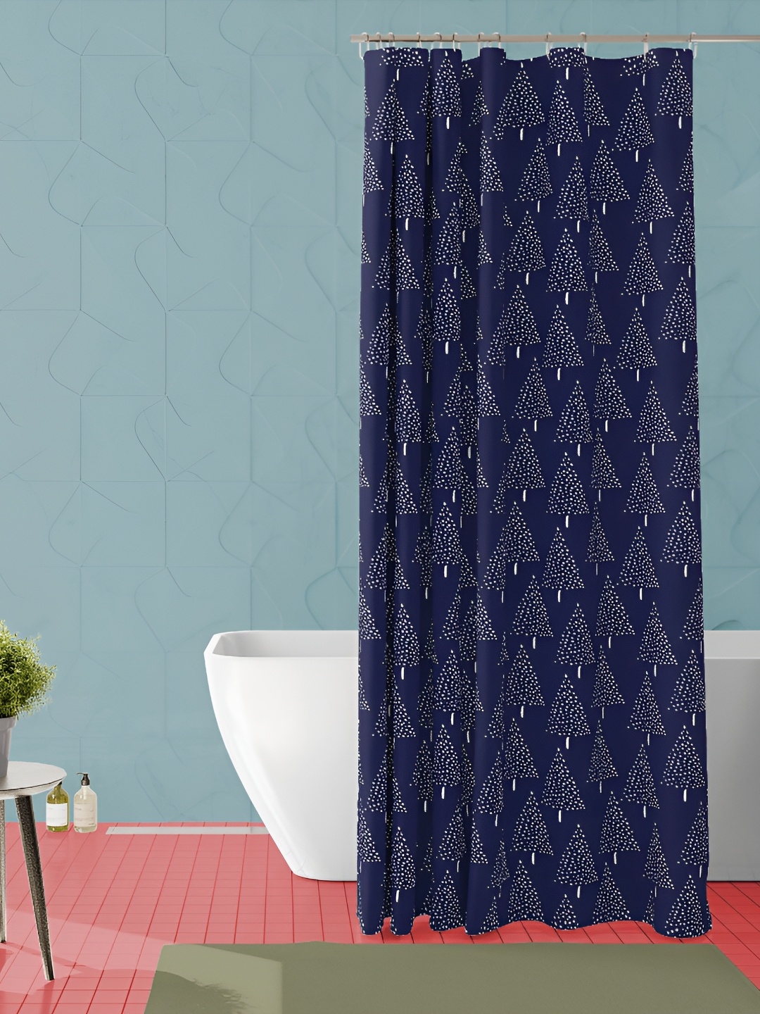 

ArtzFolio Navy Blue & White Prited Waterproof Shower Curtain