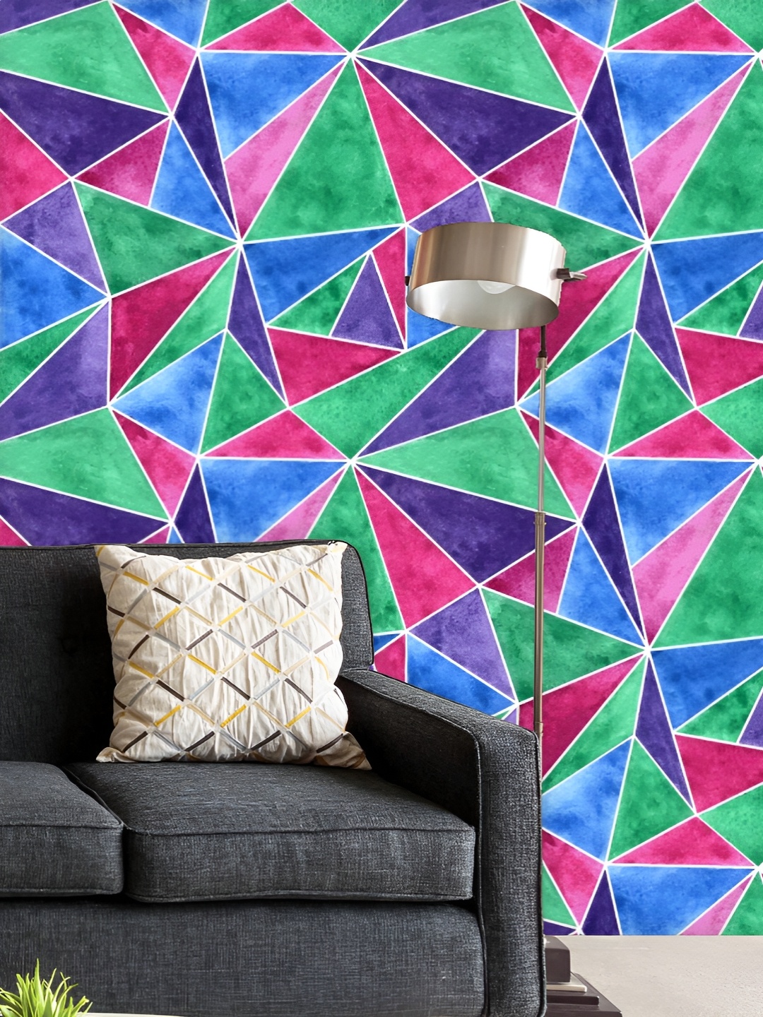 

ArtzFolio Printed UV-Resistant Anti-Bacterial Watercolor Triangular Pattern Peel & Stick Wallpaper, Multi