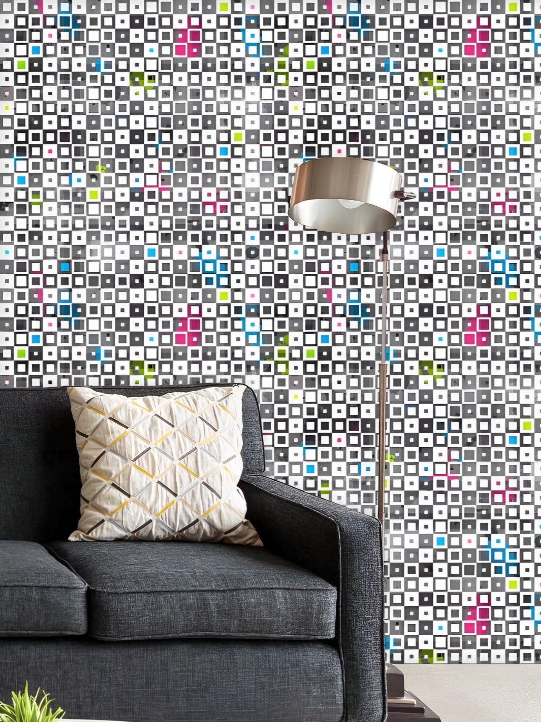 

ArtzFolio Printed UV-Resistant Anti-Bacterial Grunge Squares Peel & Stick Wallpaper, Multi