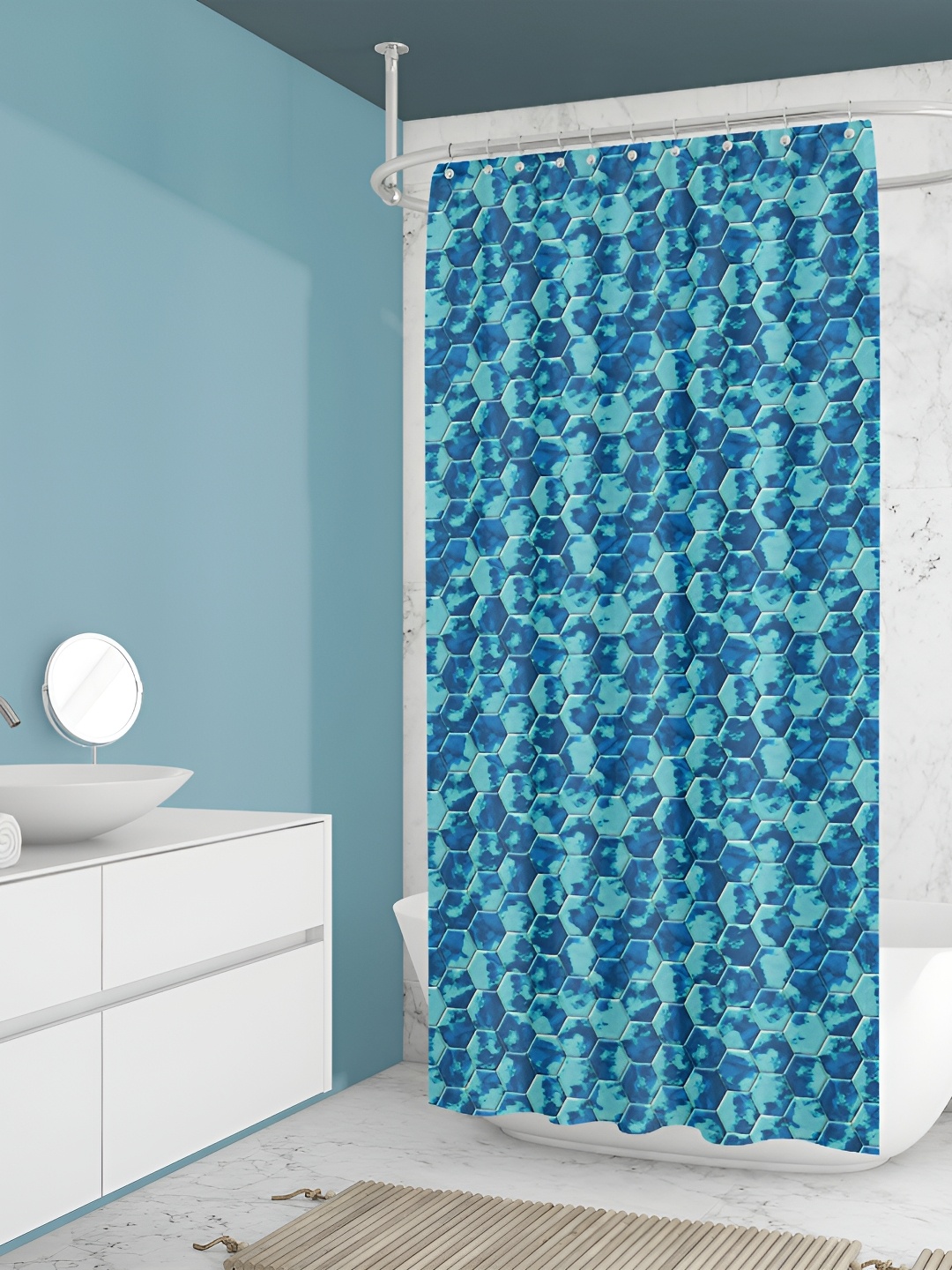 

ArtzFolio Blue & Turquoise Blue Printed Waterproof Shower Curtains