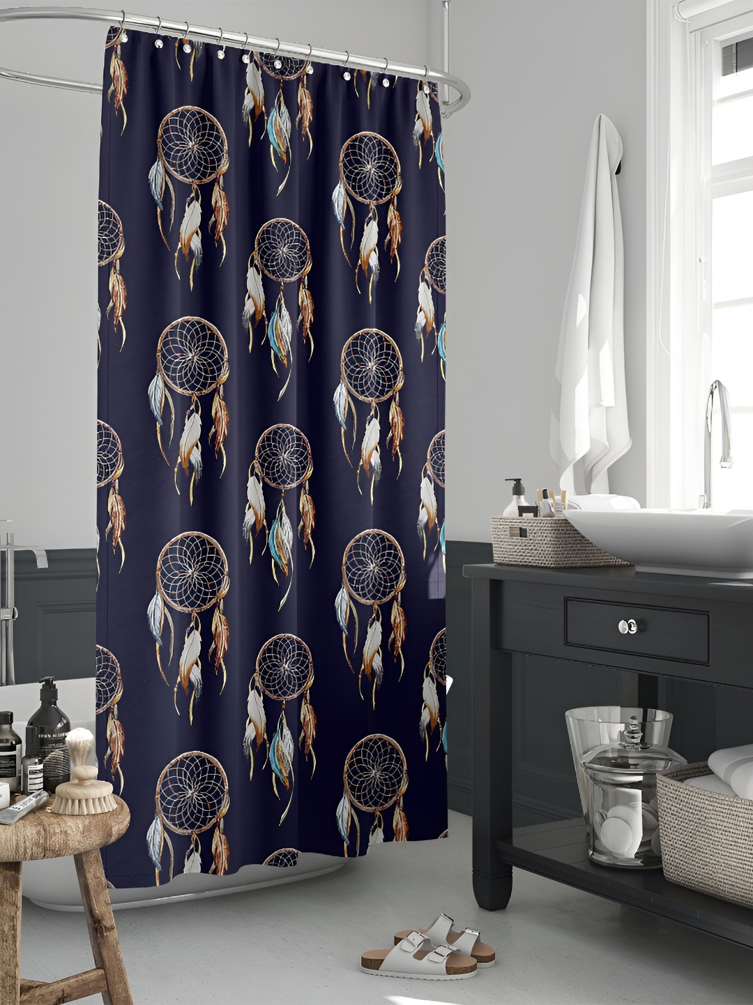 

ArtzFolio Black & Brown Printed Waterproof Shower Curtain