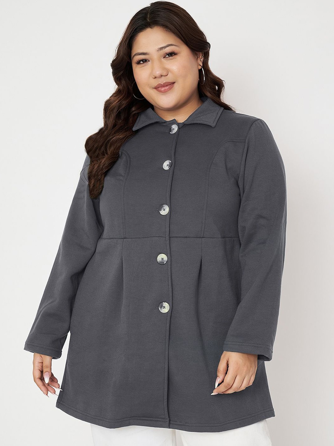 

BRINNS Plus Size Spread Collar Single Breasted Overcoat, Charcoal