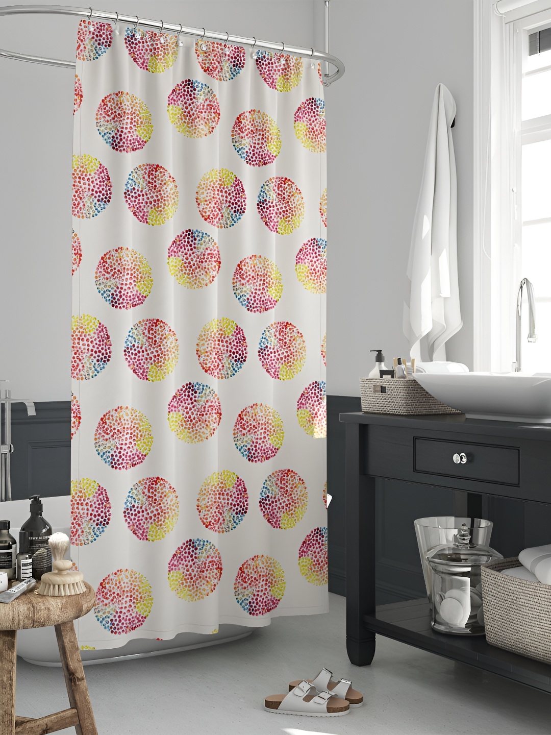 

ArtzFolio White & Red Printed Waterproof Shower Curtain