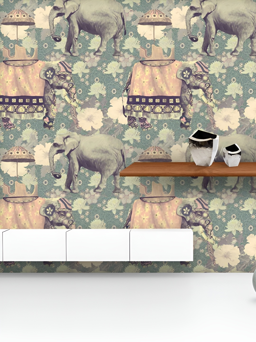 

ArtzFolio Printed UV-Resistant Anti-Bacterial Elephant Pattern Peel & Stick Wallpaper, Multi