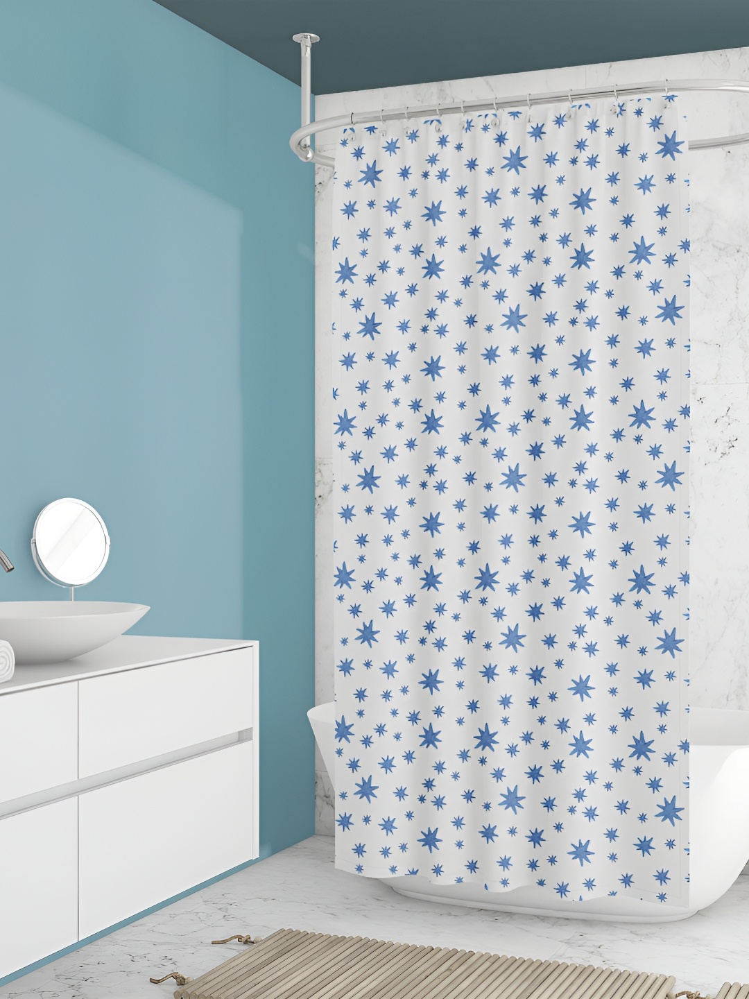 

ArtzFolio White & Blue Printed Waterproof Shower Curtains