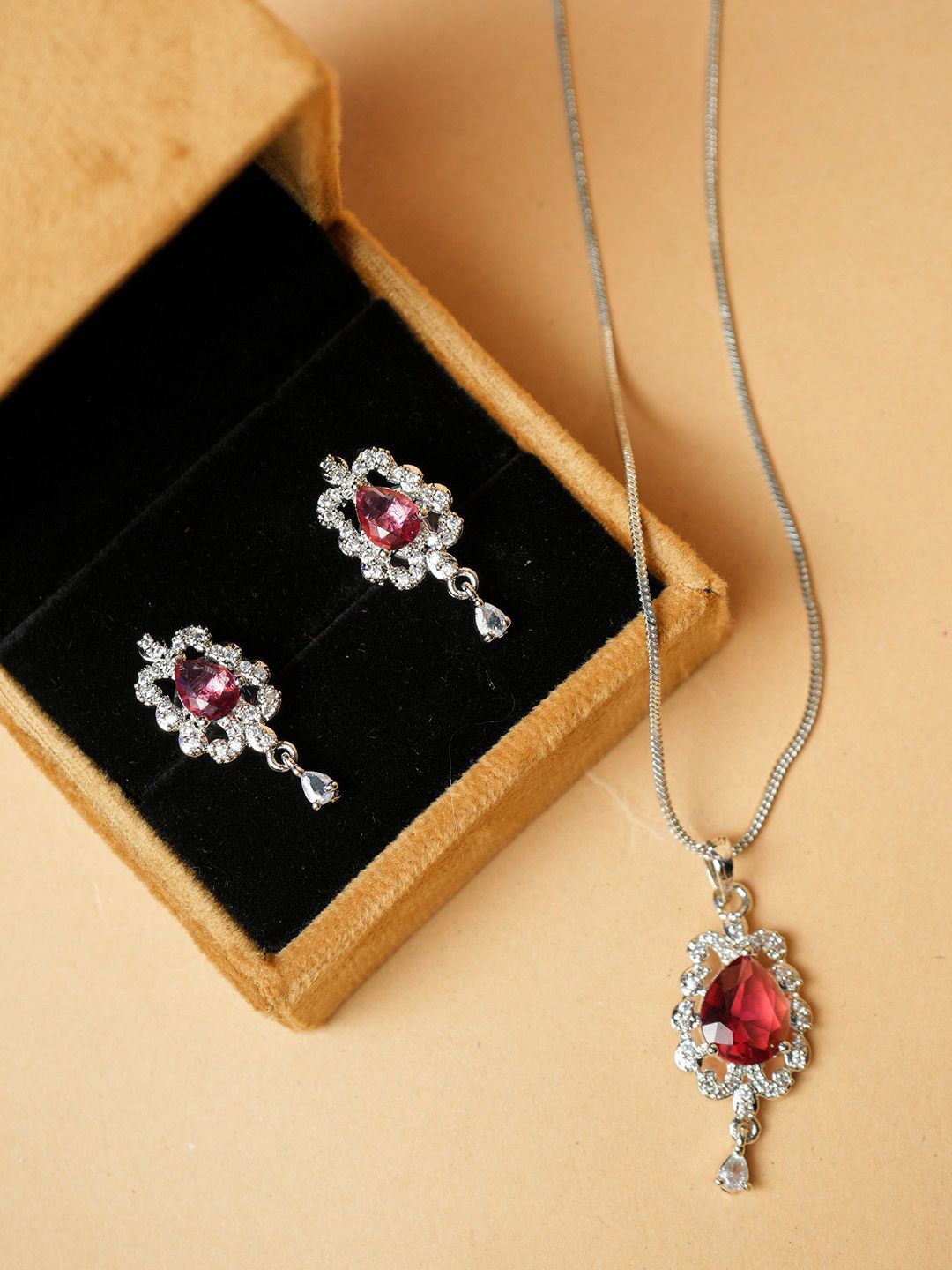 

VIRAASI Silver-Plated Cubic Zirconia Studded Jewellery Set