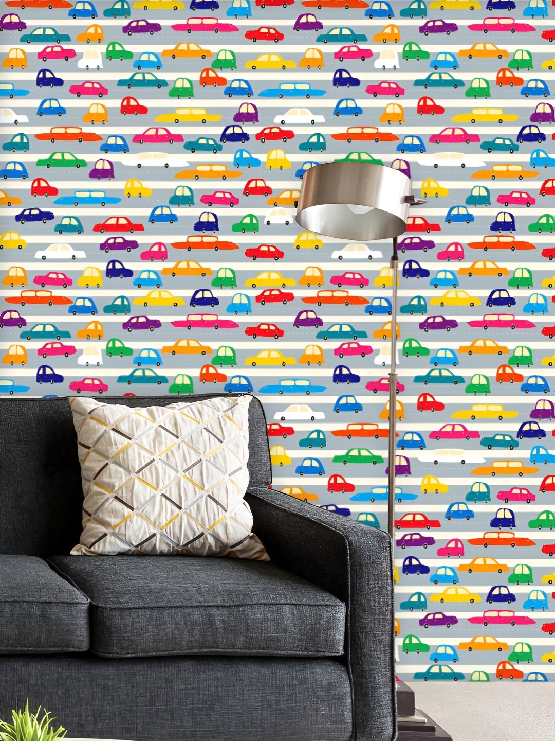 

ArtzFolio Printed UV-Resistant Anti-Bacterial Colorful Cars On Road Peel & Stick Wallpaper, Multi