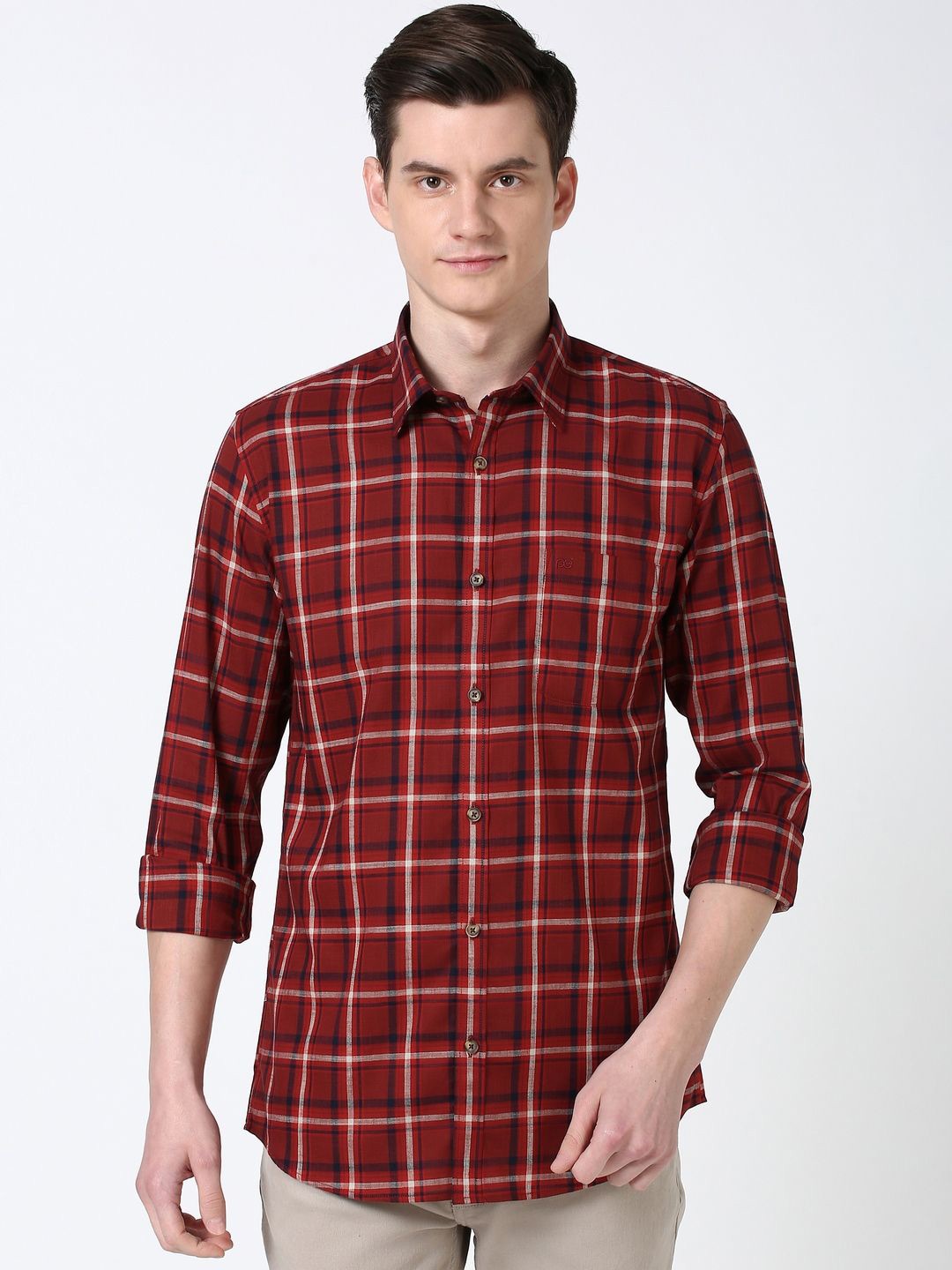 

Peter England Casuals Men Slim Fit Opaque Checked Casual Shirt, Red