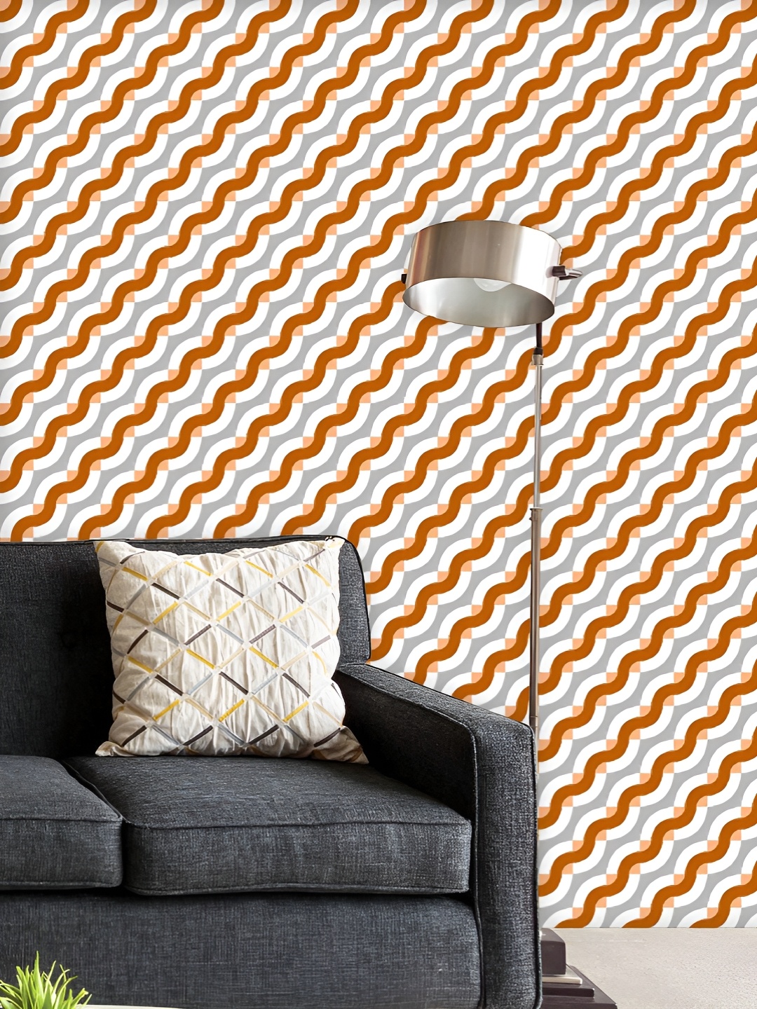 

ArtzFolio Printed UV-Resistant Anti-Bacterial Diagonal Waves Stripes Peel & Stick Wallpaper, Multi