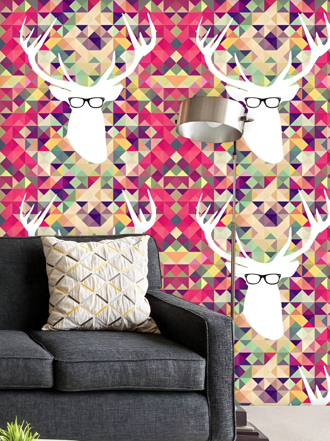 

ArtzFolio Printed UV-Resistant Anti-Bacterial Vintage Triangle With Hipster Reindeer Peel & Stick Wallpaper, Multi