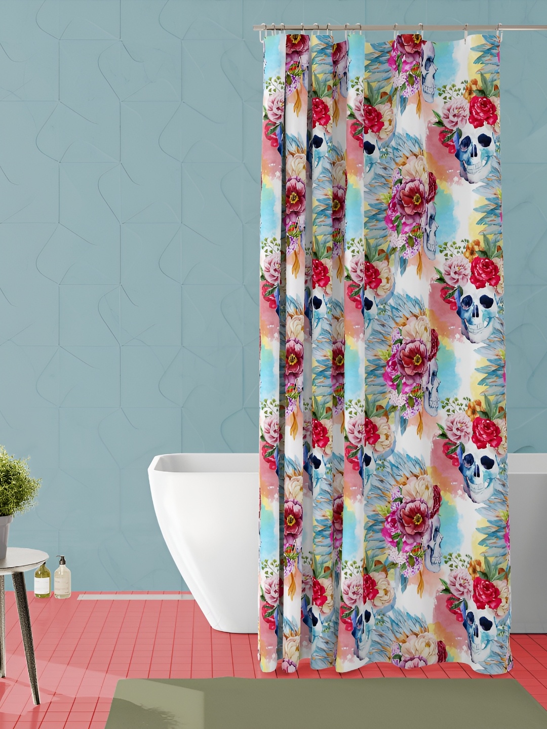 

ArtzFolio White & Blue Printed Waterproof Shower Curtains