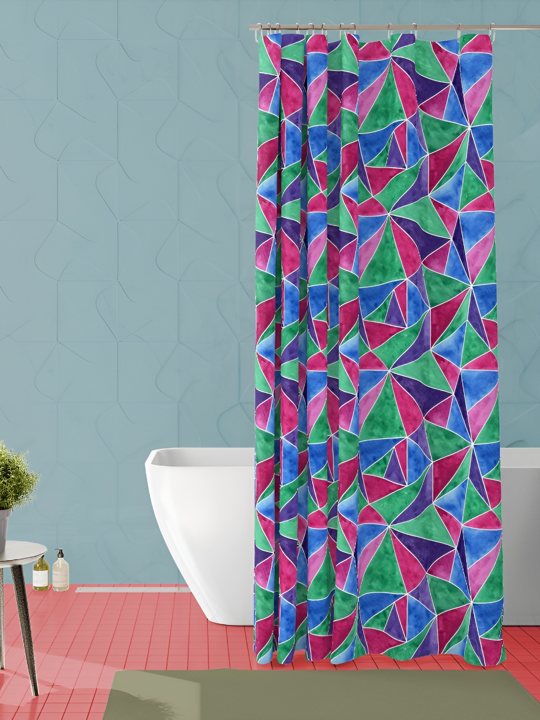 

ArtzFolio Green & Pink Printed Water Proof Shower Curtain