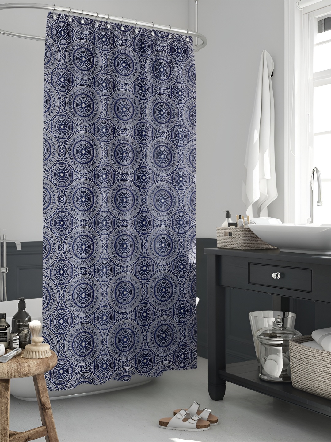 

ArtzFolio Blue & Grey Printed Waterproof Shower Curtain