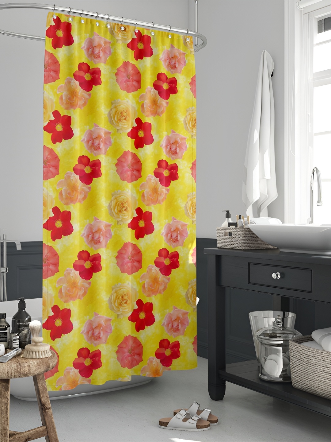 

ArtzFolio Yellow & Red Printed Waterproof Shower Curtain