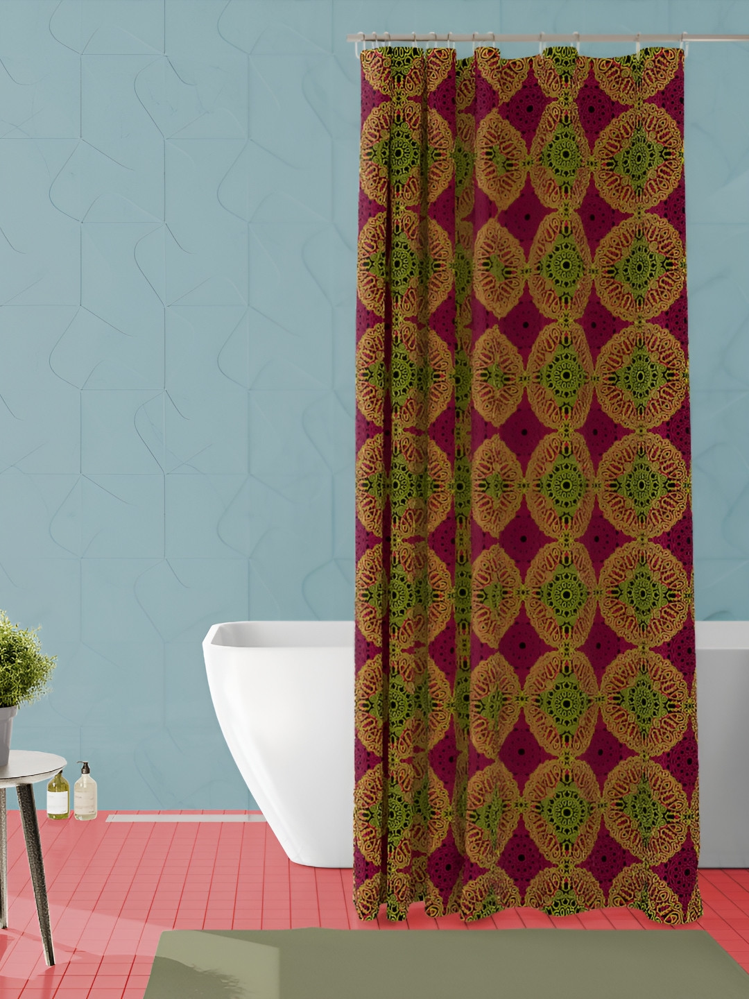 

ArtzFolio Pink & Green Ethnic Motifs Printed Waterproof Shower Curtain