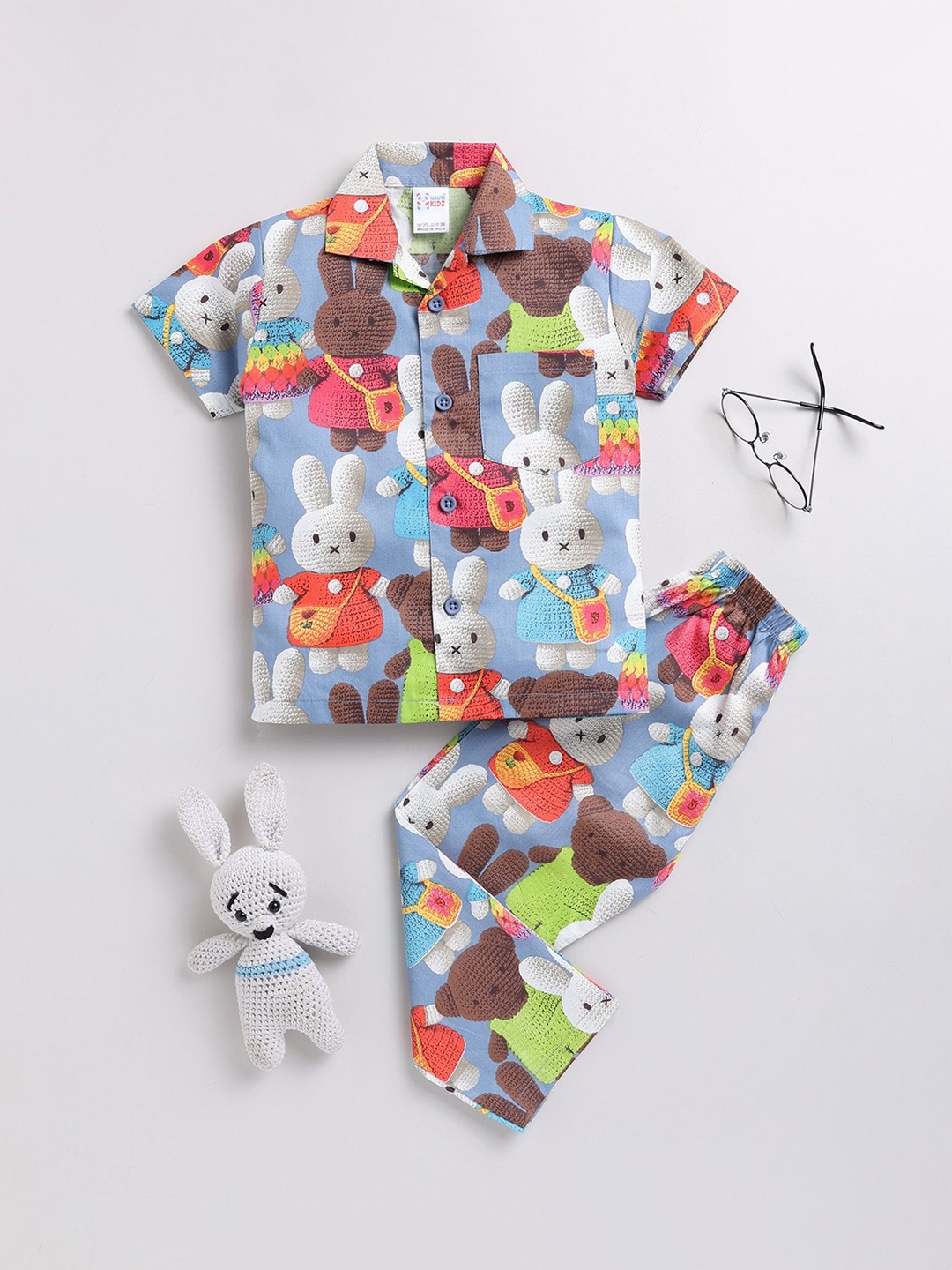 

NAUTI KIDZ Boys Graphic Printed Short Sleeves Pure Cotton Night suit, Blue