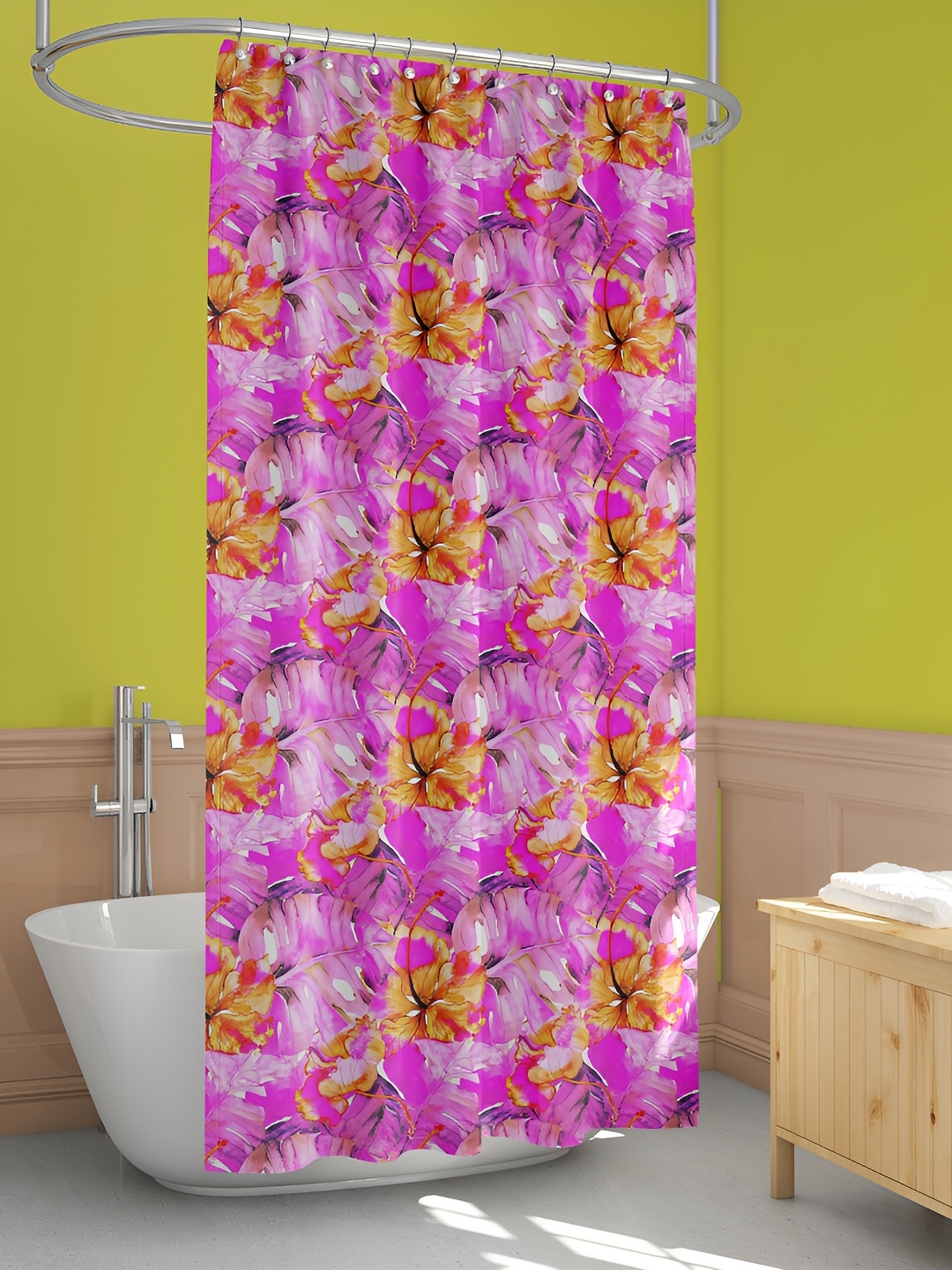 

ArtzFolio Pink & Brown Printed Waterproof Shower Curtain