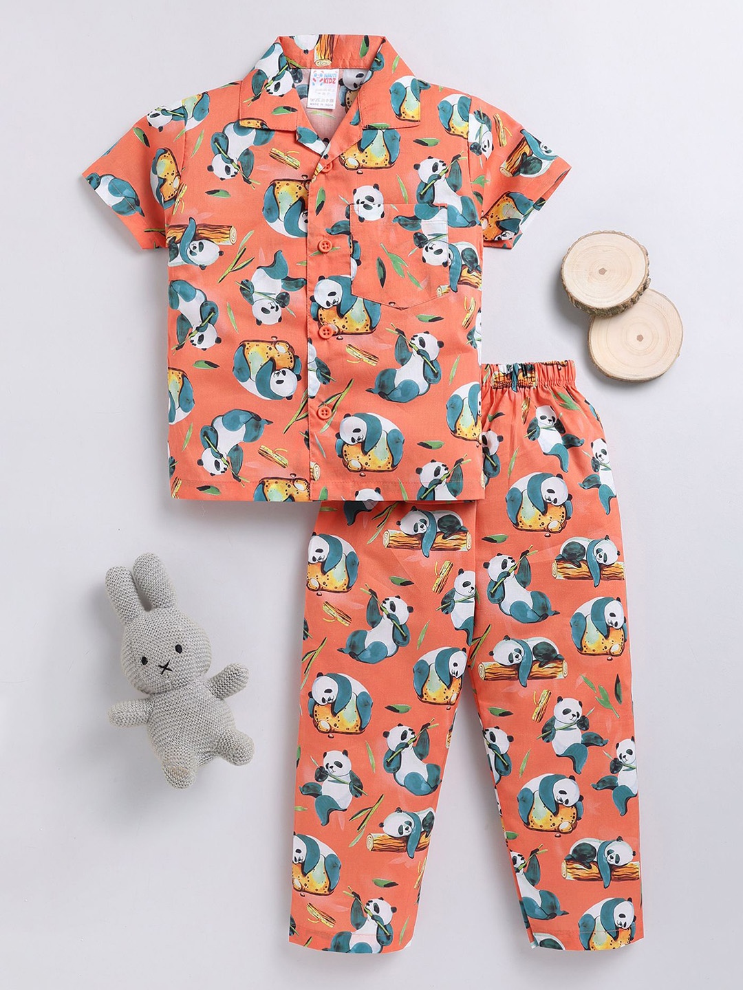 

NAUTI KIDZ Boys Printed Pure Cotton Night suit, Orange