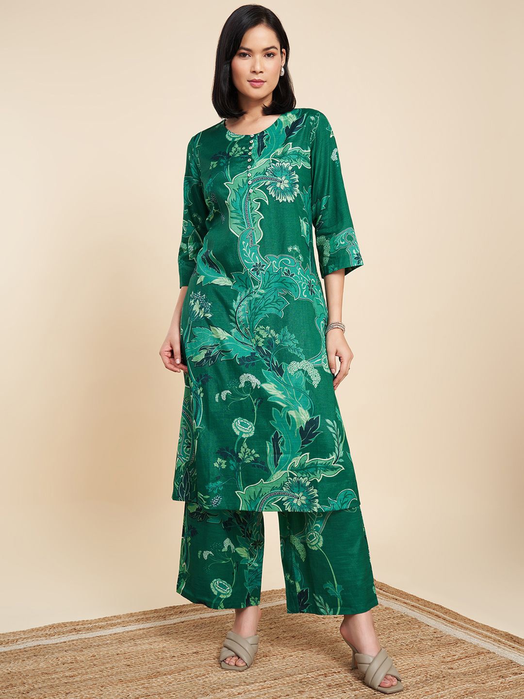 

Marigold Lane Floral Printed Kurta with Palazzo, Green