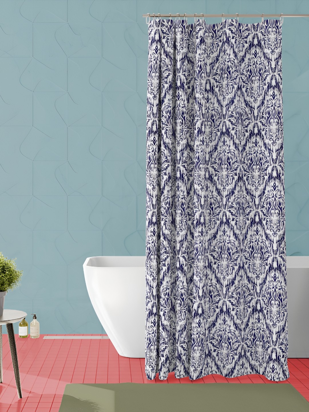 

ArtzFolio Blue and White Printed Waterproof Polyester Shower Curtain