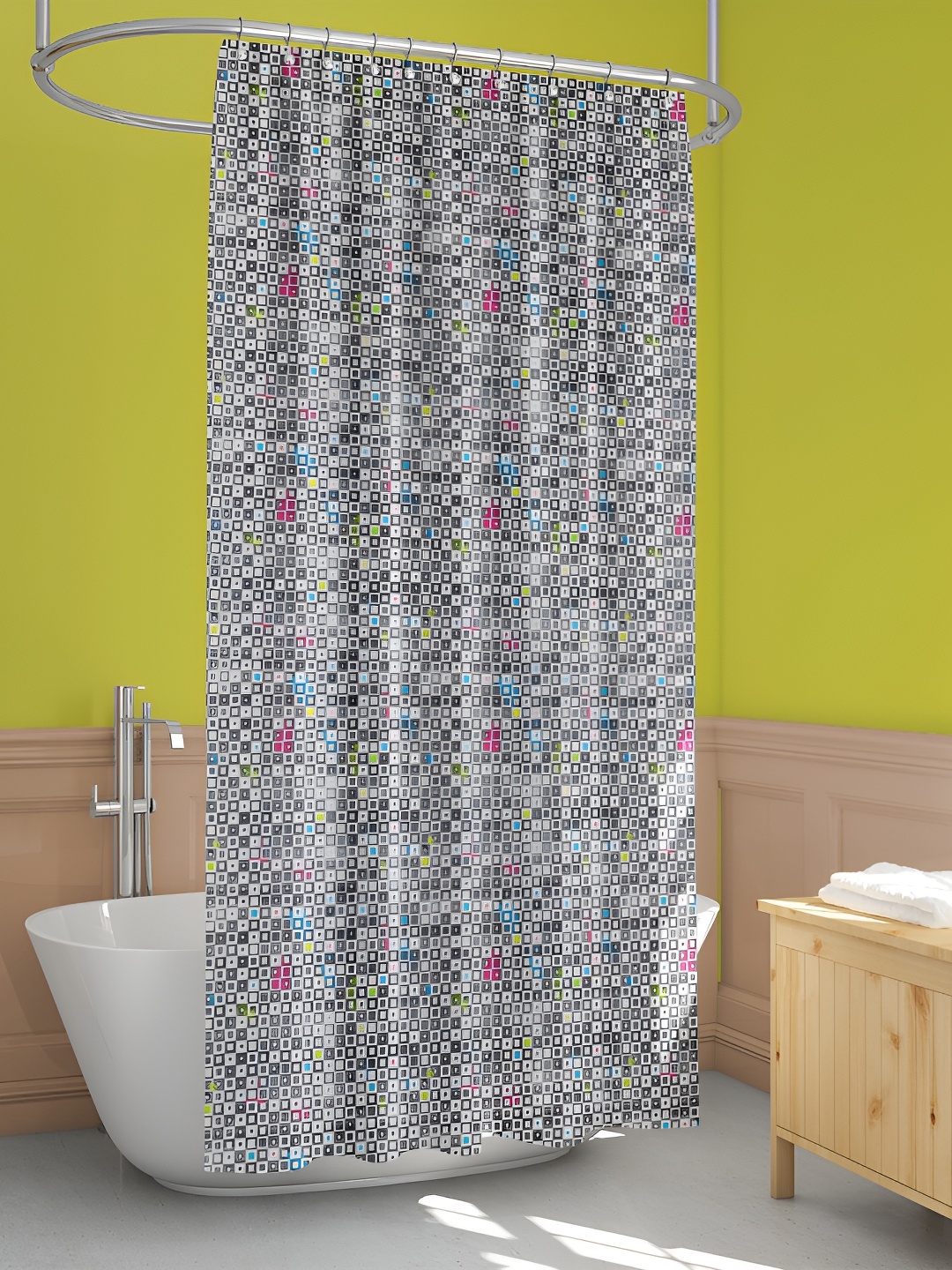 

ArtzFolio White & Grey Printed Water Proof Shower Curtain