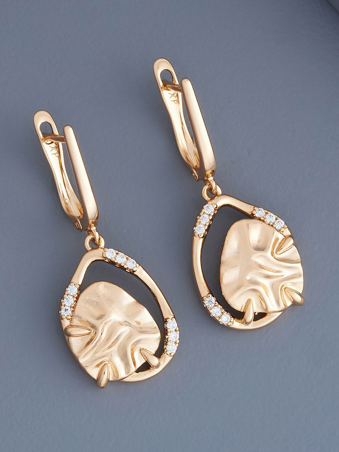 

Kushal's Fashion Jewellery Rose Gold-Plated Zircon Stone Studded Drop Earrings