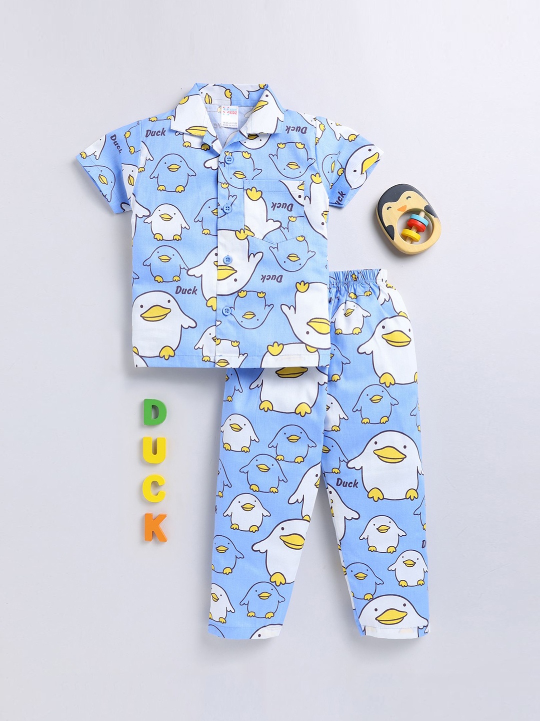 

NAUTI KIDZ Boys Pure Cotton Printed Night suit, Blue