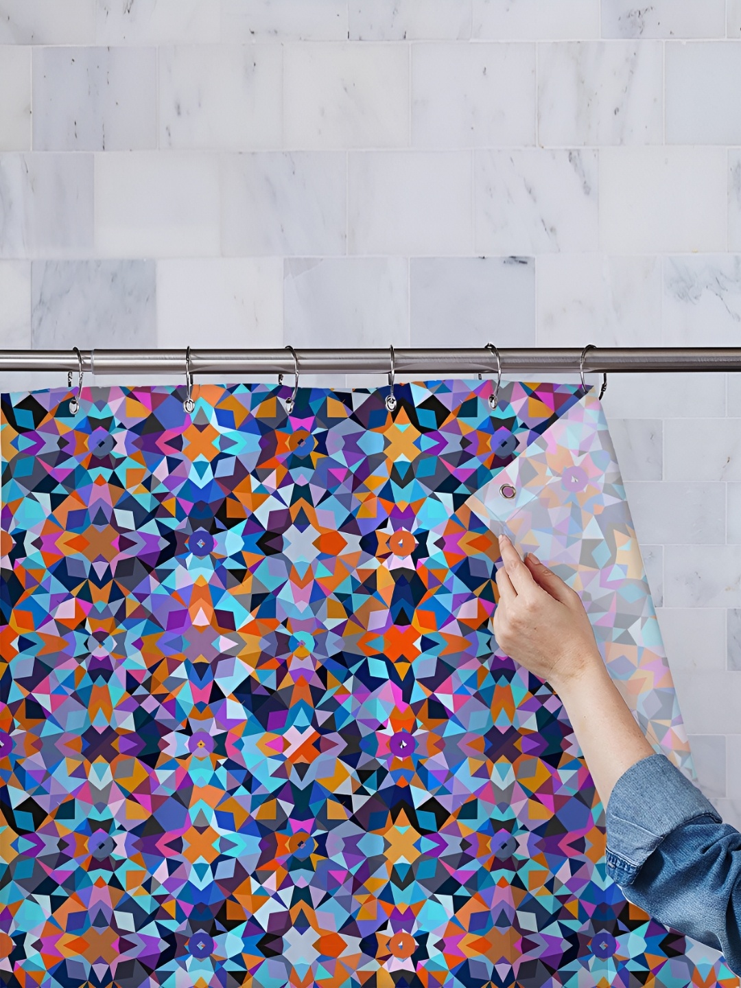 

ArtzFolio Blue & Mustard Yellow Printed Waterproof Shower Curtain