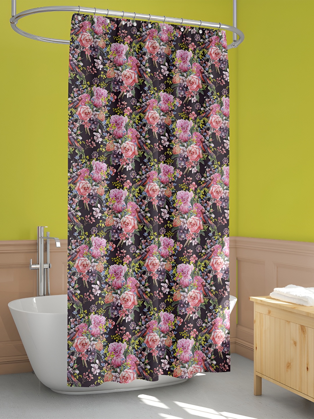 

ArtzFolio Black & Pink Printed Waterproof Shower Curtain