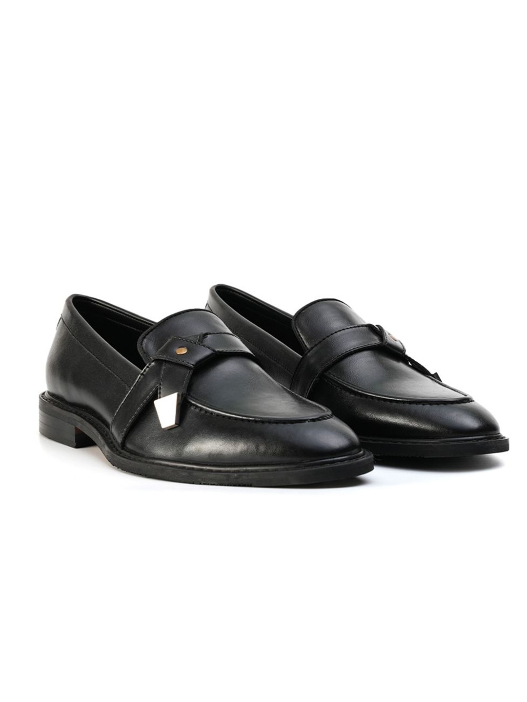 

MONKSTORY Men Belted Formal Slip-Ons, Black