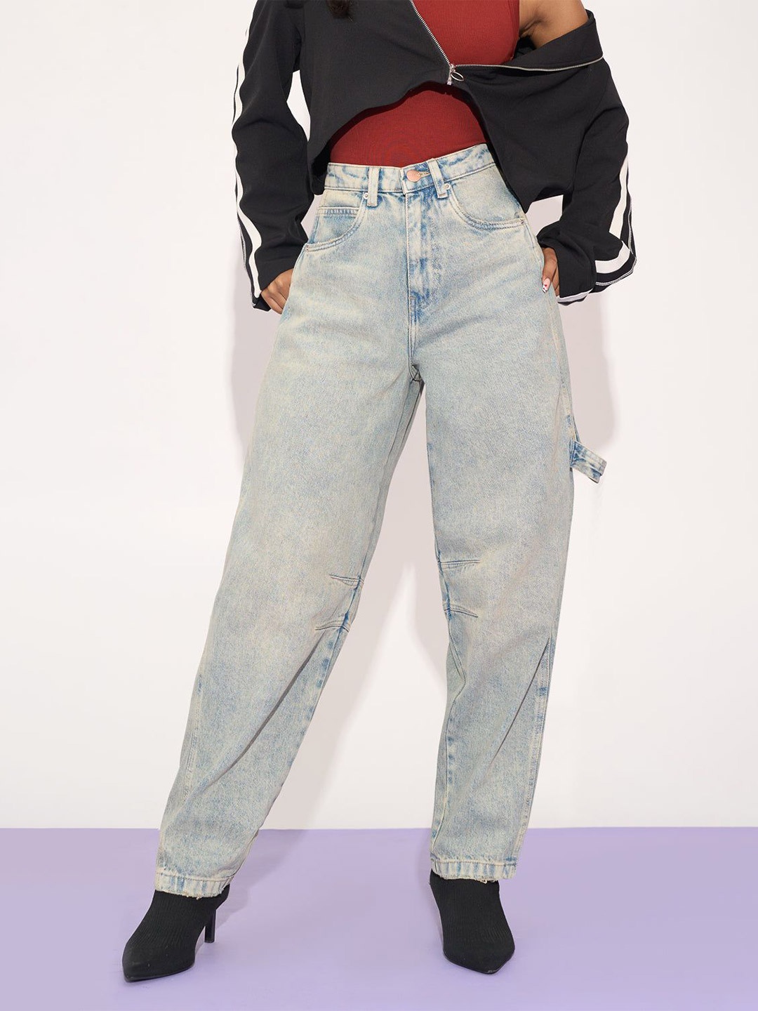

FREAKINS Women Jean Tapered Fit High-Rise Heavy Fade Jeans, Blue