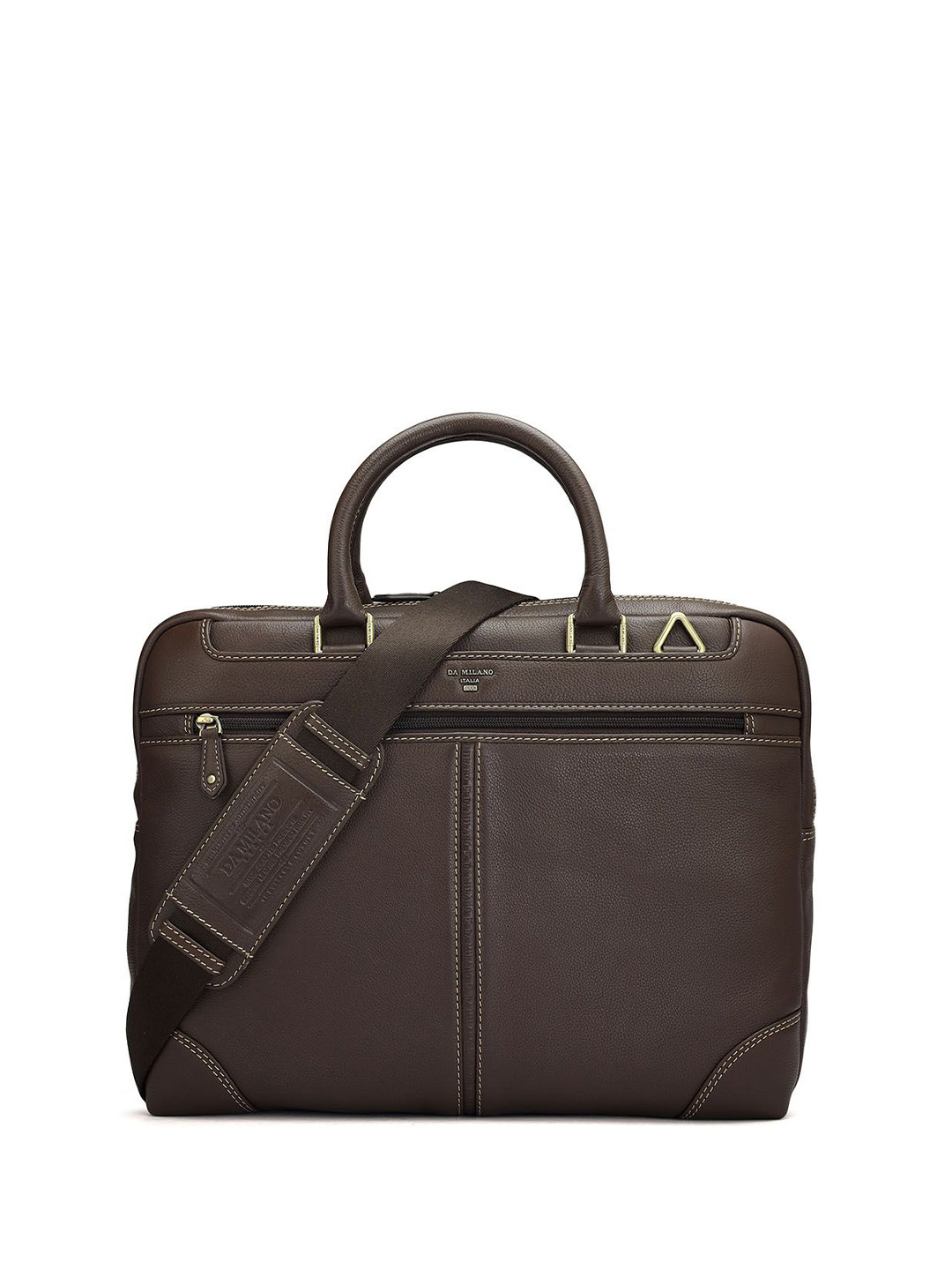 

Da Milano Unisex Textured Leather Laptop Bag, Brown