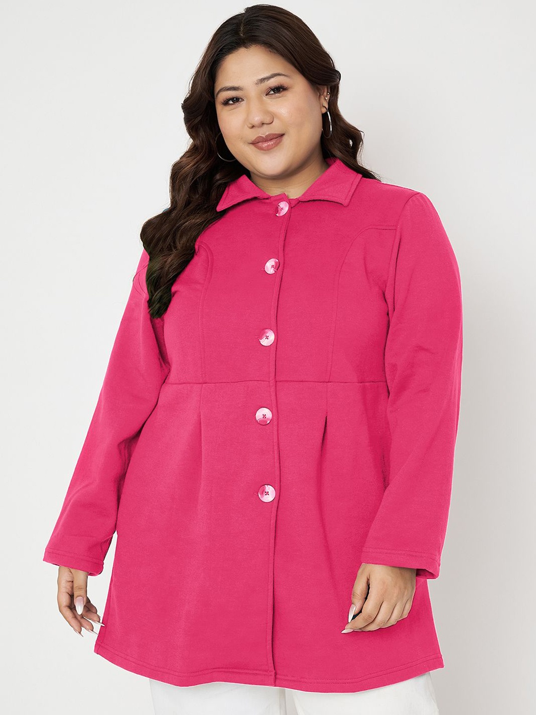 

BRINNS Women Spread Collar Plus Size Single Breasted Overcoat, Magenta