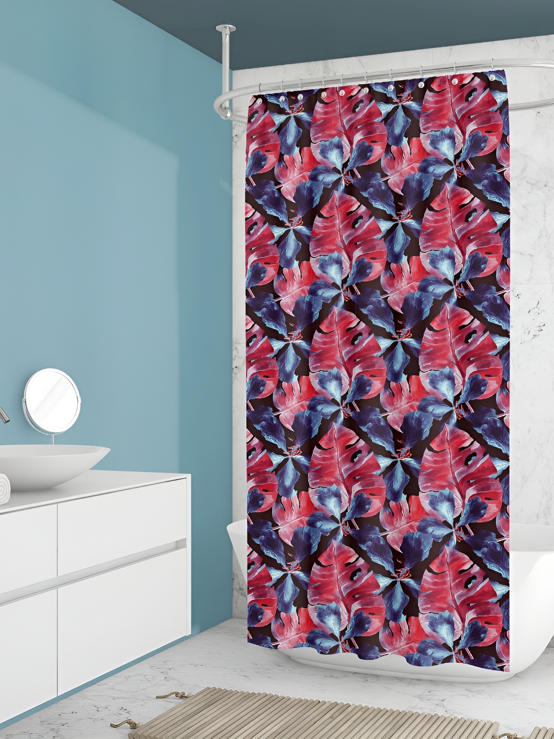 

ArtzFolio Blue & Red Floral Printed Waterproof Shower Curtain