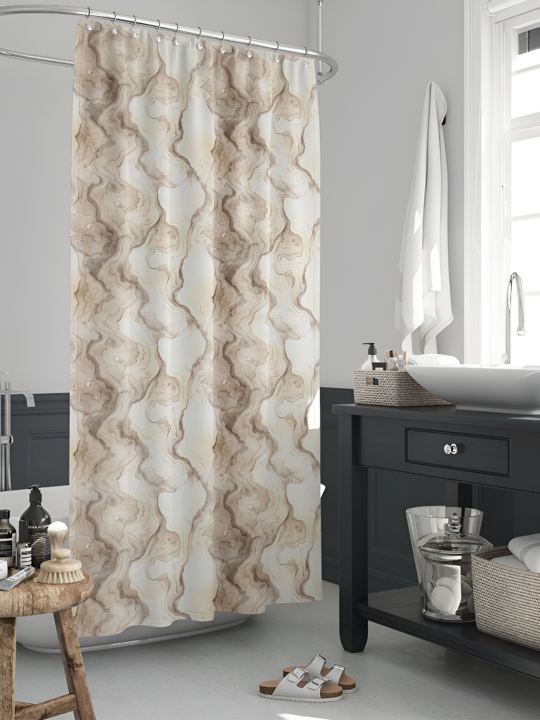 

ArtzFolio Cream Colored & Grey Printed Waterproof Shower Curtain