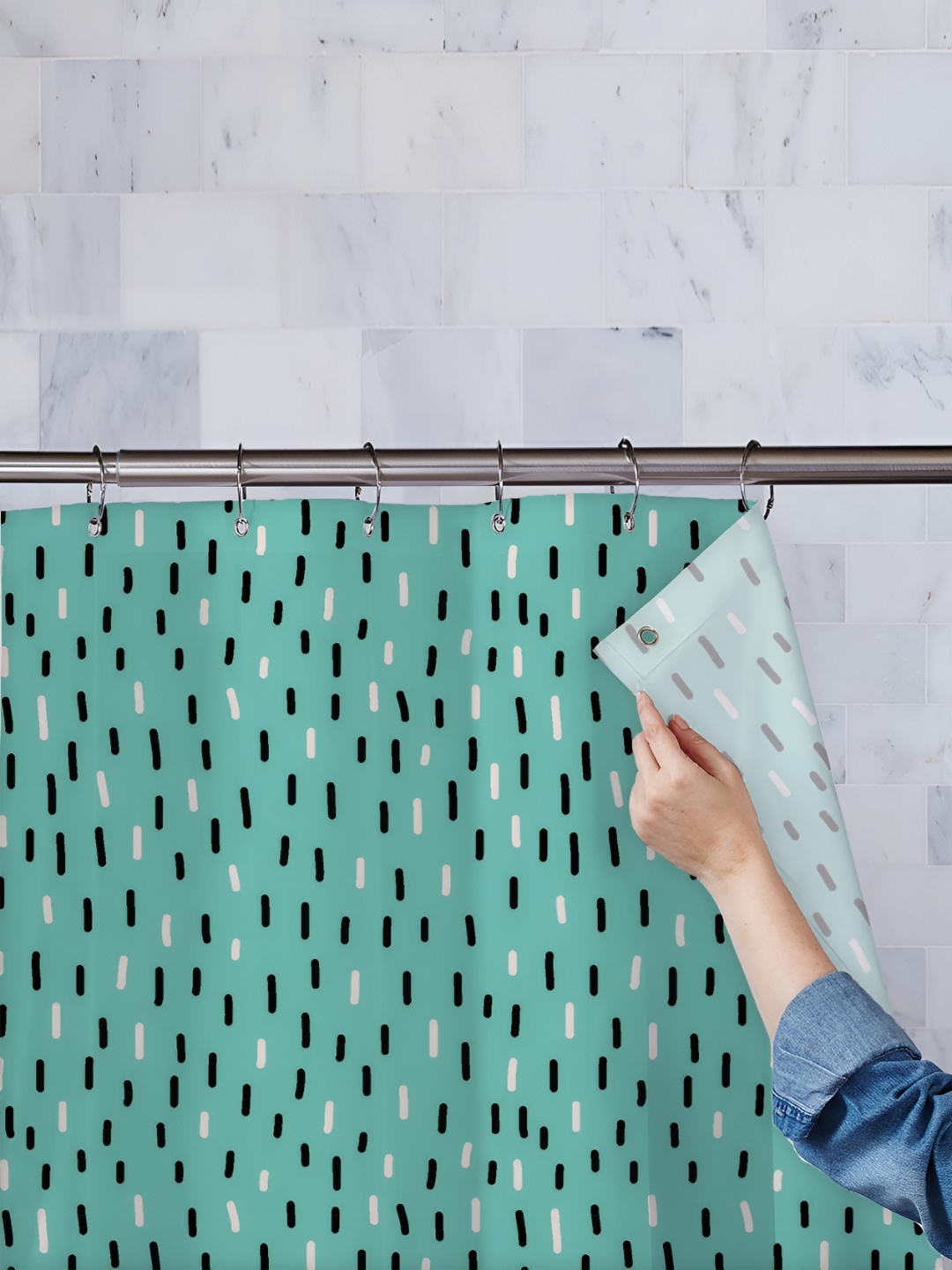 

ArtzFolio Green & Black Printed Waterproof Shower Curtain