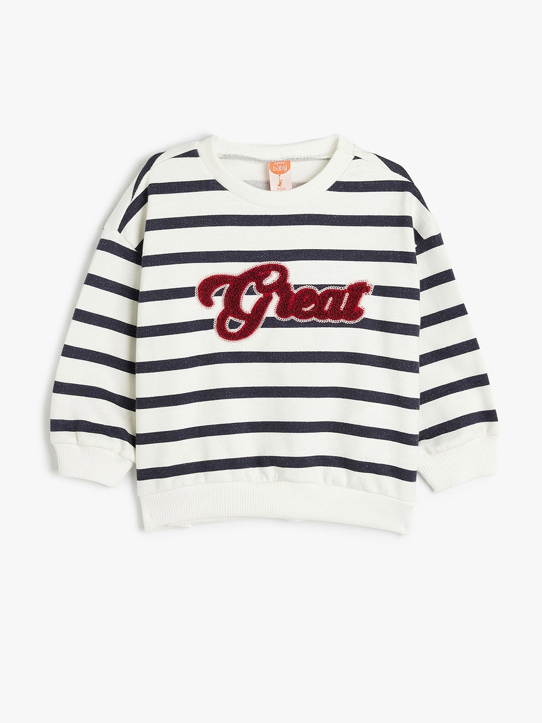 

Koton Girls Striped Round Neck Pullover Cotton Sweatshirt, Navy blue