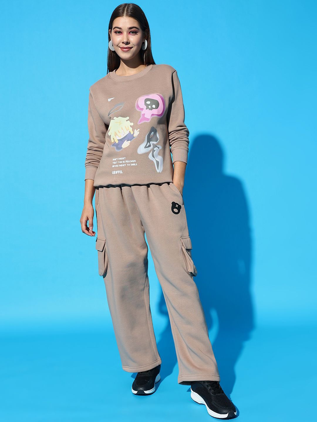 

GRIFFEL Women Printed Tracksuit, Camel brown