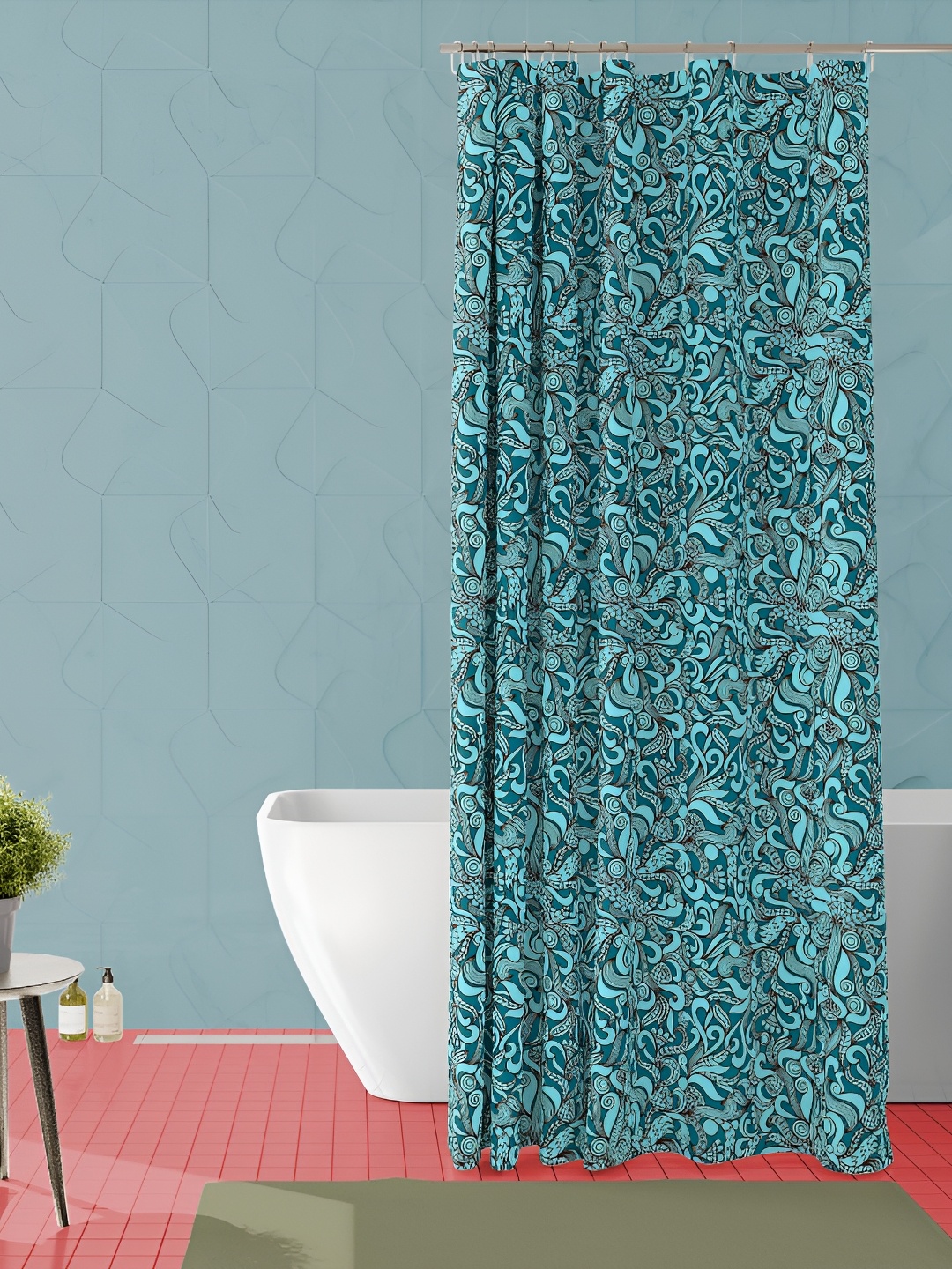 

ArtzFolio Turquoise Blue Abstract Printed Waterproof Polyester Shower Curtain