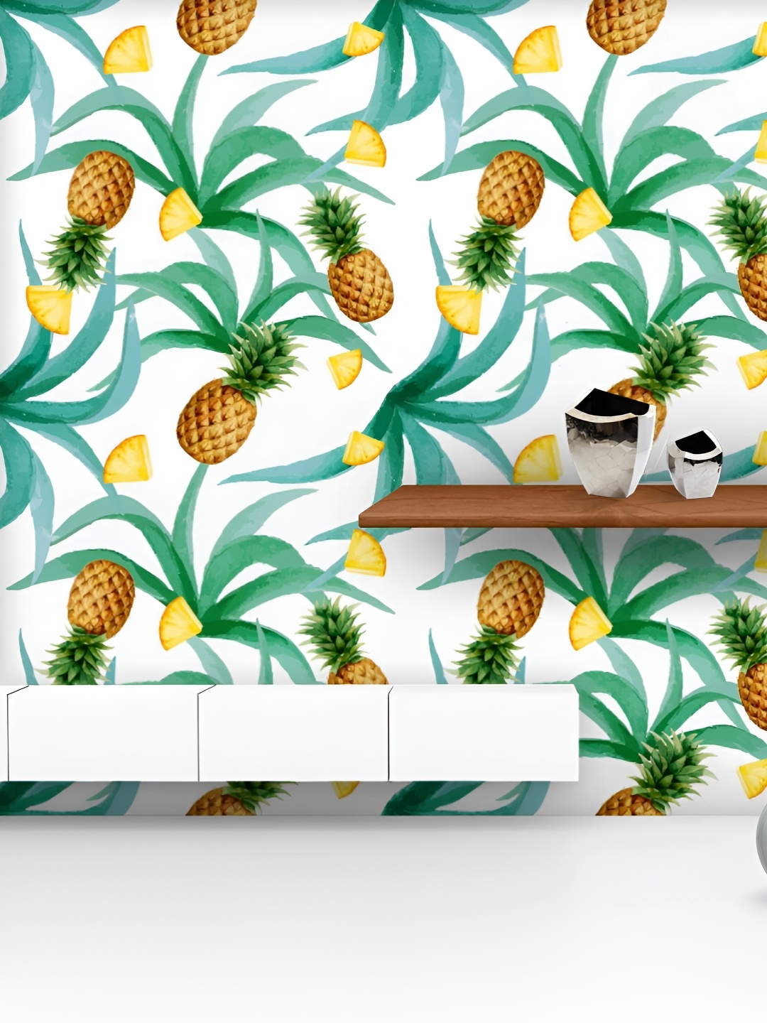 

ArtzFolio Printed UV-Resistant Anti-Bacterial Pineapple And Leaves Peel & Stick Wallpaper, Multi