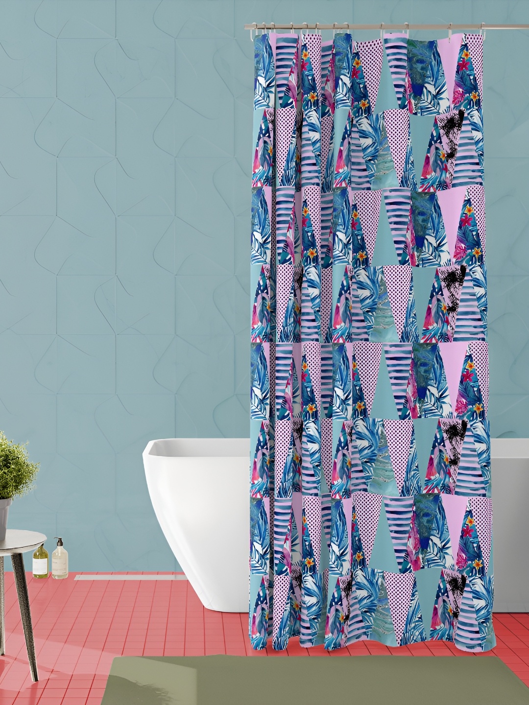 

ArtzFolio Blue & Pink Printed Waterproof Shower Curtain