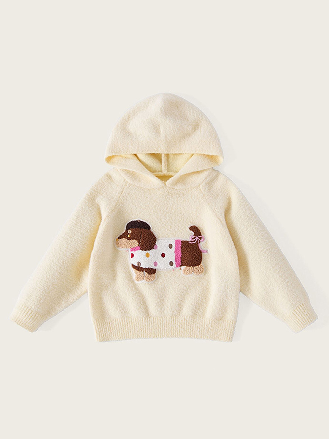 

LULU & SKY Girls Animal Appliqued Hooded Pullover, Off white